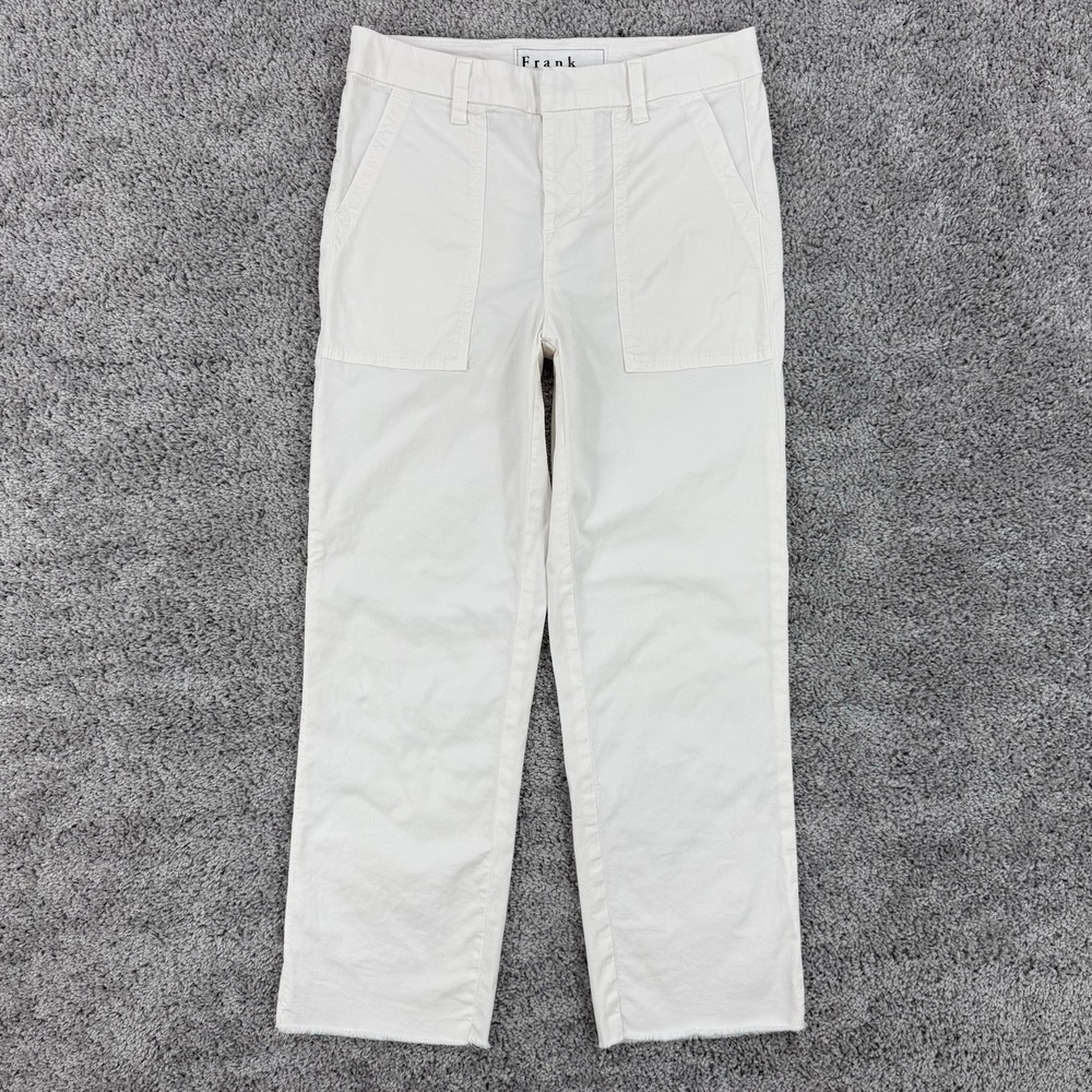 Frank & Eileen Pants Women's 0 White Blackstone Utility Cotton Stretch Raw Hem